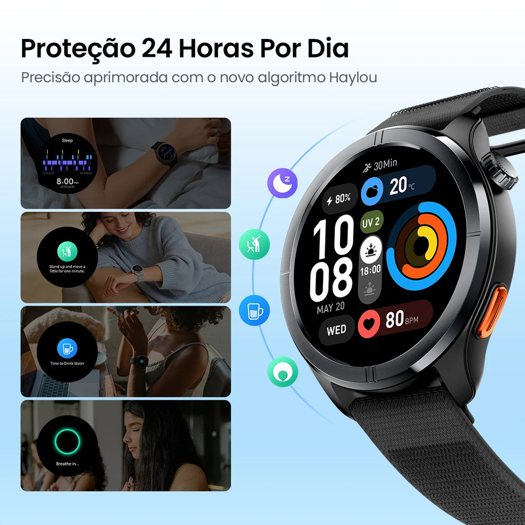Smartwatch Haylou Solar Neo 2 AMOLED HD 1,43” com Chamadas Bluetooth, Monitoramento de Saúde 24h, Mais de 150 Modos Esportivos e Resistência à Água 1 ATM