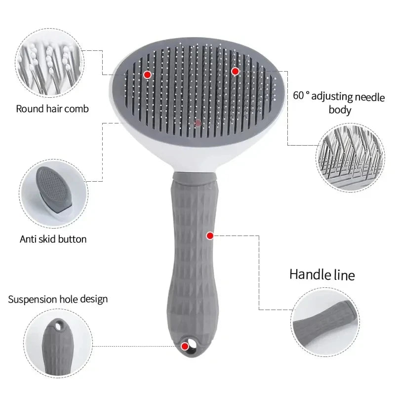 Escova para Cães e Gatos com Autolimpeza, Removedora de Pelos e Acessórios para Higiene Animal.