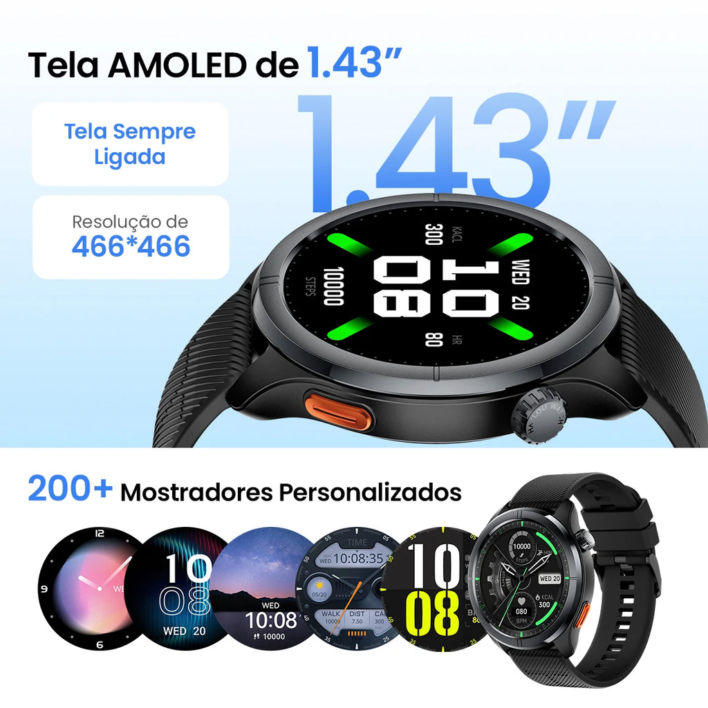 Smartwatch Haylou Solar Neo 2 AMOLED HD 1,43” com Chamadas Bluetooth, Monitoramento de Saúde 24h, Mais de 150 Modos Esportivos e Resistência à Água 1 ATM